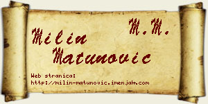 Milin Matunović vizit kartica